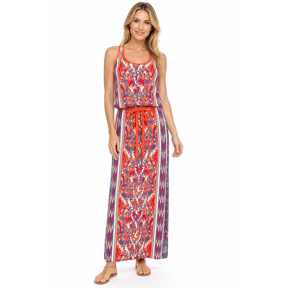 The North Face Nicolette Maxi Dress Women's Orange Blue Geometric Bra Medium M